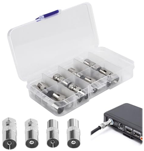 SRLWMYI 16 Stk Antennenstecker Antennenkabel Adapter F Stecker F-Typ TV Antennen-Koaxial Koppler SAT Antenne Adapter Set TV-Antenne Koaxialkoppler Silber Zinklegierung Korrosionsbeständig