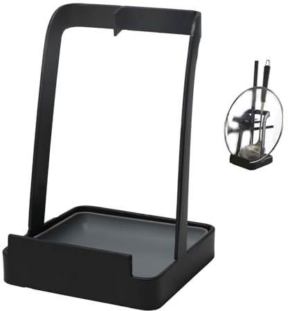 Minnhua Topfdeckelhalter Deckelhalter Stahl Topfdeckel- und Kochlöffelständer Kochlöffelablage Topfdeckel Organizer für Pfannendeckel Kochlöffel Spatel Kochbuch Tablet Schwarz