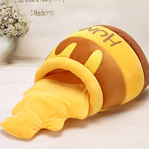 Honey Pot Shape Cat Cave Bed Warm Soft Removable Cushion, Cute Pet Bed House for Puppy