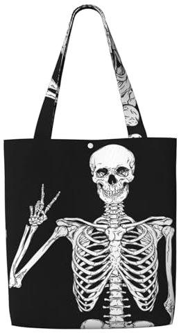 CHANGLEI Totenkopf-Einkaufstaschen, wiederverwendbare Tragetaschen, Einkaufstaschen, bedruckt, Leinen, faltbar, waschbar, leichte Tragetasche, Schwarz , Einheitsgröße