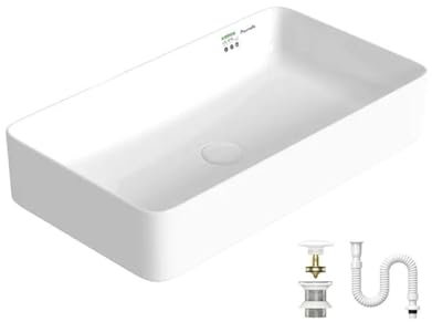 ZLSNOBLE Fregadero Rectangular, Fregadero Cerámico Blanco, Lavabo Cerámico sobre Encimera