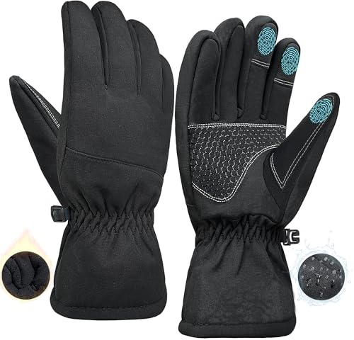ehsbuy Gants Hiver Imperméables Hommes Femmes Tactile Thermo Anti-Dérapants Chauffants pour Vélos avec Clip Anti-Perte pour Équitation Randonnée Ski Plein Air