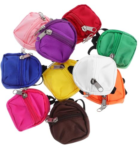 10 Stück Kleiner Puppenrucksack, aus Stoff mit Reißverschluss | Rollenspiele und Draußen, Zubehör für Puppenhaus, Elegant Gestaltet und Sorgfältig Gefertigt