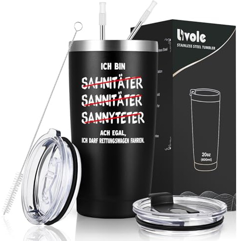 Livole Rettungssanitäter Geschenk Weihnachten, Geschenkideen Rettungsdienst, Geschenke für Rettungssanitäter, Sanitäter, Männer - Ich bin Sahnitäter - 20oz Kaffeebecher to go Thermo, 600ml Trinkbecher