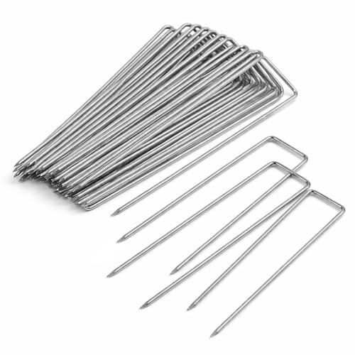 Kievano 50 Stück Erdanker Bodenanker 150mm×40mm×2.2mm, Verzinkt & Anti-Rost Heringe Erdnägel Stabil für Unkrautvlies, Kunstrasen, Zaun, Gartenvlies, Zelt & Camping