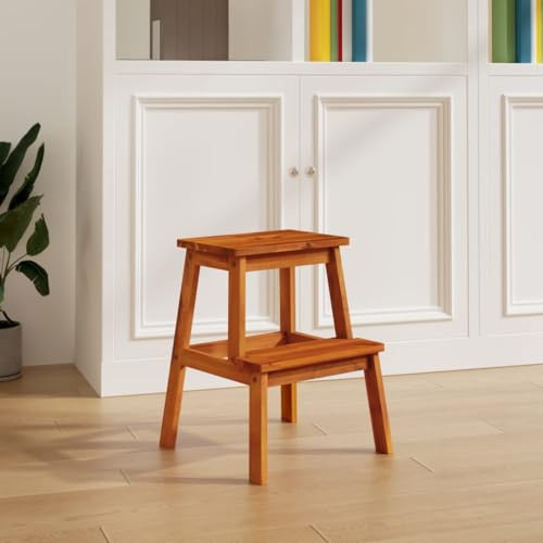 Solivagant Tabouret-escabeau 2 marches 40x38x50 cm Bois d'acacia Solide,(4.2 KG)