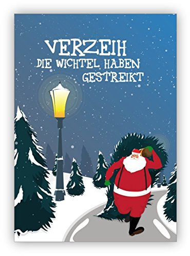 10 Stück Entschuldigende Weihnachtskarte für Verspätete mit Weihnachtsmann: Verzeih die Wichtel haben gestreikt • Klappkarten Set mit Umschlägen zu Weihnachten, Neujahr für Familie, Freunde