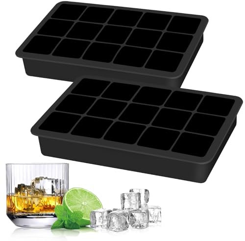 Silikon Eiswürfelform 2er Pack (LFGB Zertifiziert & BPA-Frei) stapelbar 500ml 3,3x 3,3x 3,3cm Eiswürfelgröße lebensmittelecht platzsparend Schwarz