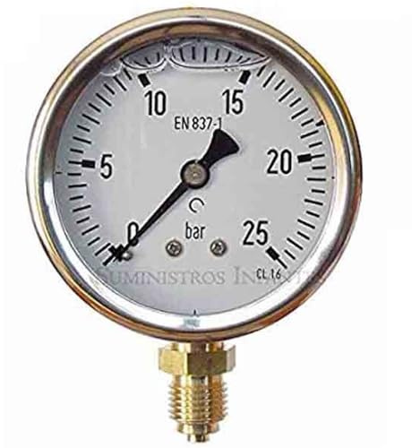 Suinga MANOMETER Glycerin-Zifferblatt 0-25 Bar 1/4. Verwendet in Sanitär- und Gartenbauanwendungen zur BERECHNUNG des genauen Betriebsdrucks in den Rohren, grau