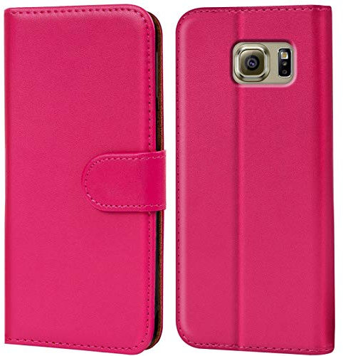 Verco Handyhülle für Galaxy S6 Hülle, Klapphülle für Samsung Galaxy S6 Tasche PU Leder Flip Case Brieftasche - Pink