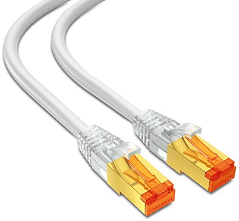 mumbi 26622 Cat.7 S/FTP Raw Cable de Red Ethernet LAN Patch con conectores RJ-45 25.0m, blanco (1x)