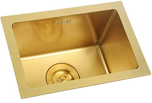 Fregadero de cocina de acero inoxidable con forma de trompeta, color dorado