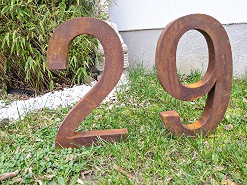 Edelrost Hausnummer aus Metall Rost Gartenstecker Gartenfigure Handarbeit 032062 B4*H40cm (032062-2)