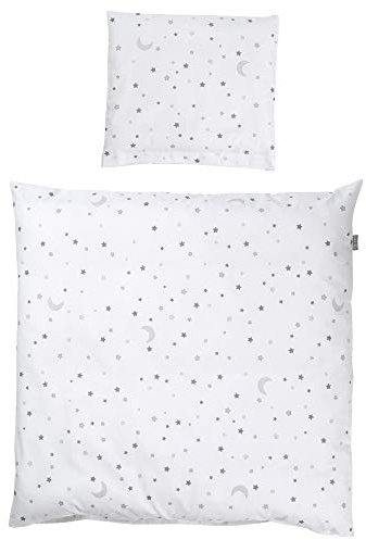 roba Babybettwäsche 80 x 80 cm - Sternenzauber grau - Wiegenbettwäsche Baby Set 2 teilig - Decken & Kissenbezug mit Stern Motiv für Mädchen & Jungen - Baumwolle - Weiß