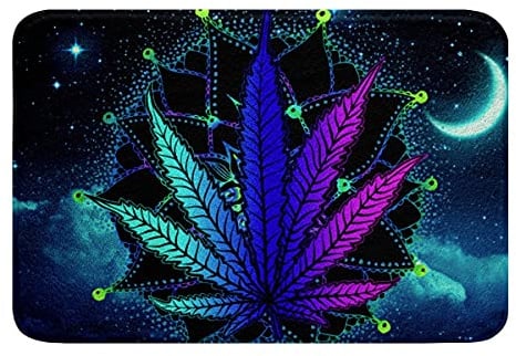Homewish Cannabisblätter Badematte Bohemian Mandala Badeteppiche Marihuana Weed Leaf Teppich Fußmatte Galaxy Starry Sky Trippy Türteppich,wasserabsorbierender Boden rutschfest,Blau Lila 20 X 32