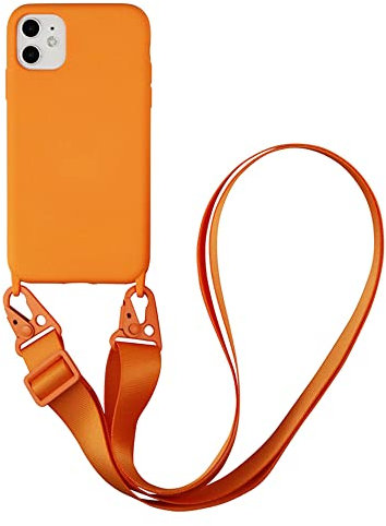 Hadwii Handykette Hülle für iPhone 12/12 Pro Necklace Hülle Nylon Schultergurt Weich Silikon Handyhülle mit Kordel zum Umhängen Schutzhülle für iPhone 12/12 Pro mit Stylische Band, Orange