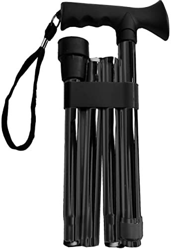 Essential Products Deluxe Gehstock, zusammenklappbar, verstellbar, Aluminium, metallisch, kompakt, für Herren, Damen und Damen, mit weichem Gel-Griff, 84 cm – 94 cm, Schwarz