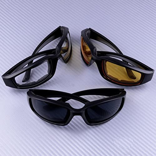 3pairs Motorrad Brille Sports Biker Reiten Gläser Schaumstoff Gepolsterte Windbeständige Winddichte Sonnenbrille