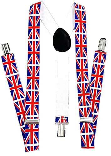 Henbrandt Union Jack Hosenträger für Hosen Erwachsene Herren und Damen Union Jack Kostüm Platinum Jubiläum Kostümzubehör Verstellbare Hosenträger mit Metall Clips