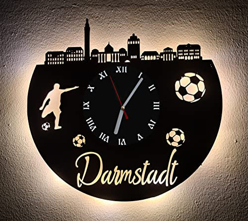 Designbysh Fußball Fan LED Wanduhr Darmstadt Fanartikel Wanduhr Geschenk Fußballfan