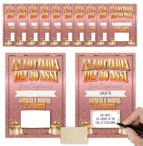 Gratta e Vinci Personalizzato Gioco Compleanno - La Lotteria della 30enne - 12 Gratta e Scopri per Compleanni - Bigliettini Grattabili Per Intrattenere Gli Ospiti - Idea Regalo 30 Anni Donna Originale