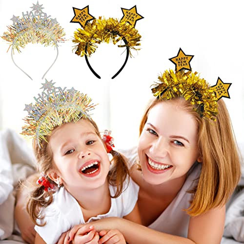 Hpbaggy 2025 Silvester Haarreif,Haarreif Happy new Year,Weihnachten Stirnbänder, Happy New Year Haarschmuck,Happy New Year Stirnband,Weihnachten Stirnbänder,Happy New Year Deko für Foto Requisiten