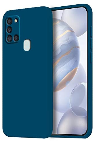 HONLEN Coque pour Samsung Galaxy A21s Protection Étui, (6.5 inches) Liquide TPU Silicone Case Anti Rayures Ultra Mince Souple Cover en Silicone Bleu Saphir