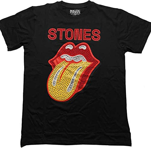 Rolling Stones The T Shirt Diamante Tongue Band Logo Official Unisex Black M