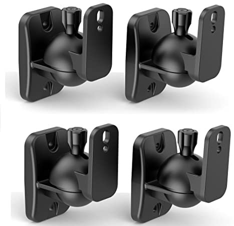 HomeMount Wall Mount Brackets - Universal Surround Sound Speaker Mounts, Bookshelf Speaker Wall Mount Kit, Supports Up to 8 lbs, 4 Pack, Black