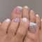 24 Pièces Court Carré Faux Ongles D'orteil Français Bleu et Blanc Faux Ongles pour Orteil Brillant Acrylique Pleine Couverture Capsules Ongles Pied avec Autocollants Adhesif pour Femmes et Filles