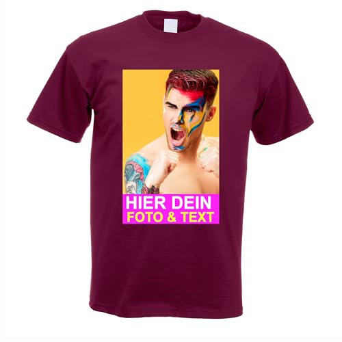 Kiwistar T-Shirt Herren Burgund - L - Aufdruck individuell - mit Foto Bedruckt - Wunschtext - Druck personalisiert - Geschenk für Freizeit Sport - selber gestalten