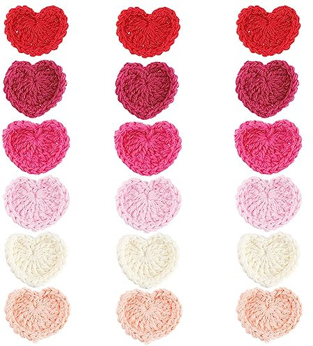 FINGERINSPIRE 18 Stück Liebesherz Häkelapplikationen Herzförmige Baumwoll Häkelflicken Farben Herz Handgefertigter Stoffflicken Ornament Zubehör Für Kleidung Reparatur DIY Nähen Basteln Dekoration