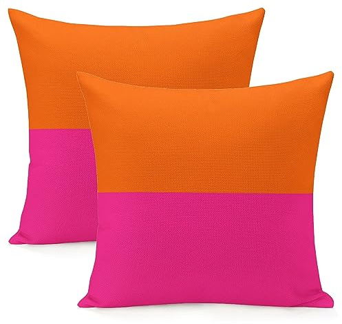 Ochori Set mit 2 abstrakten Retro-Kissenbezügen im 70er-Jahre-Stil, Hot Pink, Orange, 40,6 x 40,6 cm, ästhetischer Kissenbezug, Heimdekoration, Wohnzimmer, gemütlicher Kissenbezug für Bett, Couch,
