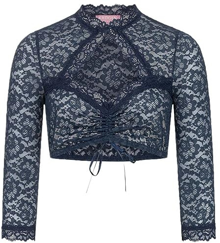 Krüger Dirndlbluse Amore Italiano Spitze | Damen Dirndl-Bluse | Herzausschnitt 3/4-Arm Marine 44