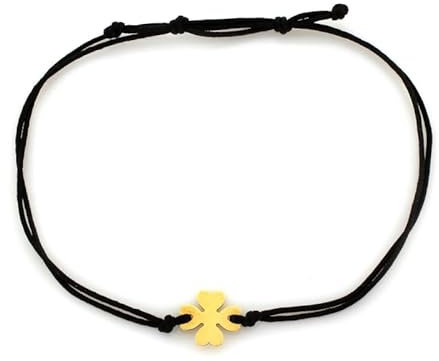 Generisch Sapphir Damen Mädchen Gold Armband mit Echtes 4-blättriges Kleeblatt Anhänger - Solide 14 Karat 585 Schwarz - Glücksbringer Klee Größenverstellbar - inkl Zwei Luxusgeschenke