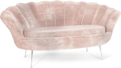 WFL GROUP Samt Muschel Sofa mit Golden oder Silber Metallbeinen - Weicher 2-Sitzer Couch für Wohnzimmer - Elegant Polstersofa Muschelform - Soft Cloud Set - Silber Beinen - Puderrosa