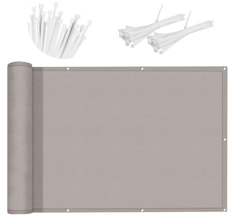 SUNNY GUARD Benutzerdefinierte Balkon Sichtschutz 80x900cm Balkonverkleidung Balkonabdeckung Balkonumspannungen UV-Schutz Wind und Wetterfest mit Kabelbinder,Taupe
