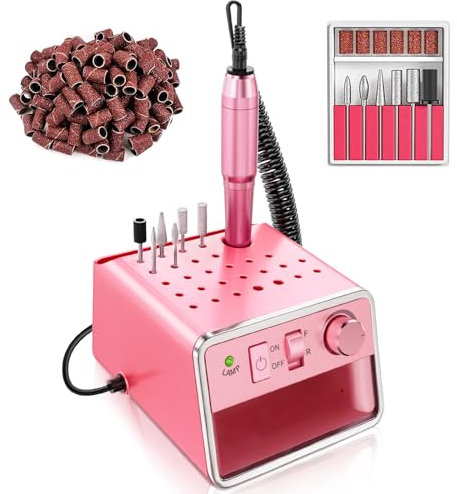ALLE'S Professional Nail Drill, 20000 RPM Portable Electric Nail Drill Machine for Acrylic and Gel Nails with 28 Storage Holes and USB Powered (Pink)