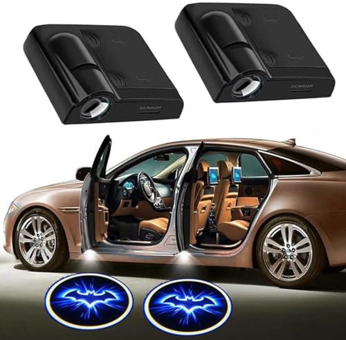 yufana 2 Stücke Autotür Willkommenslicht, Auto tür LED Logo Projektor Licht, LED Türprojektoren, Welcome Light, Universal Drahtlose Autotür Logo Licht Projektor-für Alle Auto(Blaue Fledermaus)
