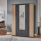 Lomadox Kleiderschrank Drehtürenschrank 135cm, Graphit mit Eiche, mit Spiegeltüren