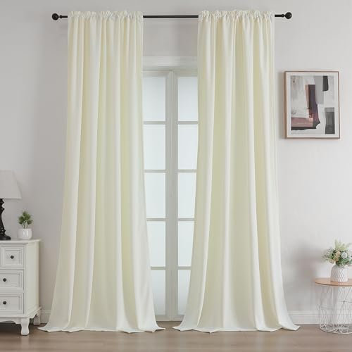Joydeco Wohnzimmer Samt Gardinen 2er Set H 245 x B 132 Elfenbeinweiß Elegant Samtvorhang Verdunklungsvorhänge Thermovorhang Kälteschutz Blickdicht Schlafzimmer