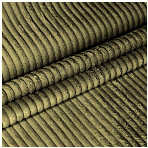 DreamRoots Cord Stoff Meterware Gewicht 380 g/m2 - Polsterstoff Cord Meterware 140 cm breit - Möbelstoff Meterware - Breitcord Meterware Dark Olive 1M