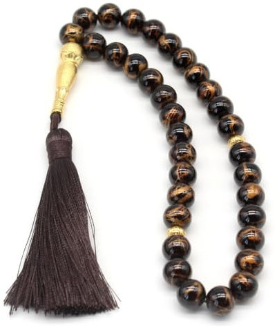 Besot Asbih Islamische Gebetsperlen, Tasbeeh, Sibha, Muslimische Mala, Misbaha, Tesbih, Dhikr-Perlen, Zikr-Perlen, Sorgenperlen, Gebetszähler, arabische Quasten-Armband, 33 StückGlas (schwarz)