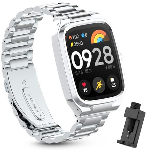 Xisair Correas de Metal Compatible con Redmi Watch 4 Correa de Repuesto Pulsera de Acero Inoxidable con Funda Protectora para Reloj Inteligente Redmi Watch 4 Pulseras