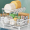 LIONONLY Escurridor de Platos,2 Niveles Gran Estante de Secado de Platos con Bandejas de Goteo, Soporte de Cubiertos,Estante de Tazas und Puerta de Boquilla Giratoria,Escurreplatos sobre Fregadero