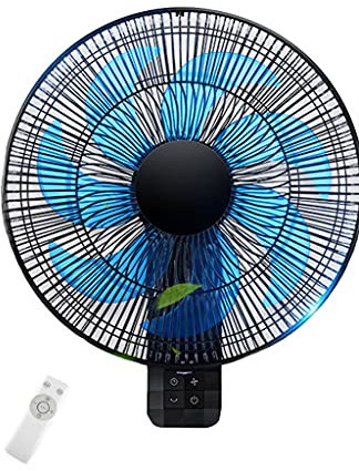 Ventilatore da muro | Ventilatore elettrico a parete | Ventilatore da parete con telecomando a sette foglie | Ventilatore a flusso d'aria a parete temporizzato intelligente moderno nero | per la Cas