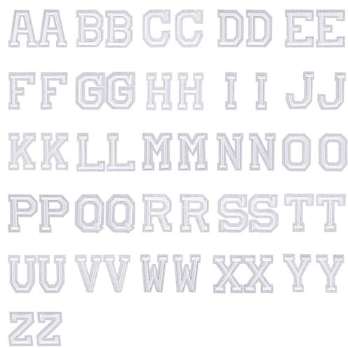 52 Stück Bügelbuchstaben Alphabet Patches Bestickte Aufnäher Flicken Zum Aufbügeln Buchstaben Zum Annähen Weiß A-Z Patches Buchstaben Patches Zum Aufbügeln Für Diy Jacken Rucksäcke Jeans Schuhe
