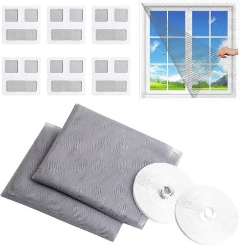 2 Unsichtbarkeit Fly Screen for Window, 130x150CM Zuschneidbar Insektensch Fliegengitter mit 6 Stück Fliegengitter Fenster Reparatur und 2 Rollen Bänder