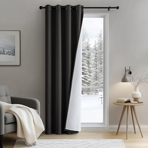 MIULEE Extra Thick Thermal Curtains Eyelet, Insulated Curtains with Quilted Lining for Winter, 1 Panel Heavy Curtain for Bedroom Living Room Doorways, Black Draft Excluder Curtain for Doors 52x 96