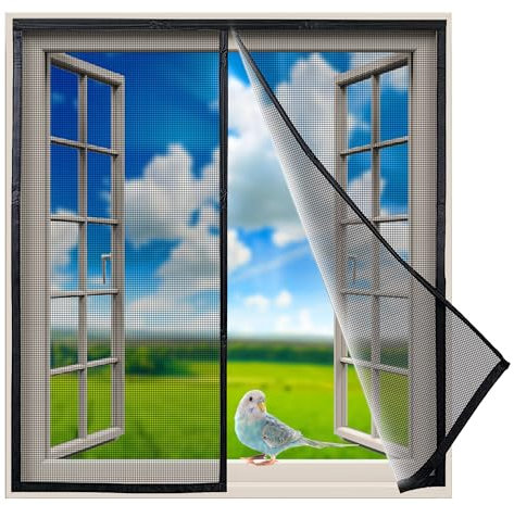 Fiberglas Magnet Fliegengitter Fenster 185x160cm Magnetvorhang Insektenschutz Balkontür Kratzfest Stärkere Magneten Fliegenvorhang für Garage Tür Gartenhaus Terrassentür Innovativ, Schwarz